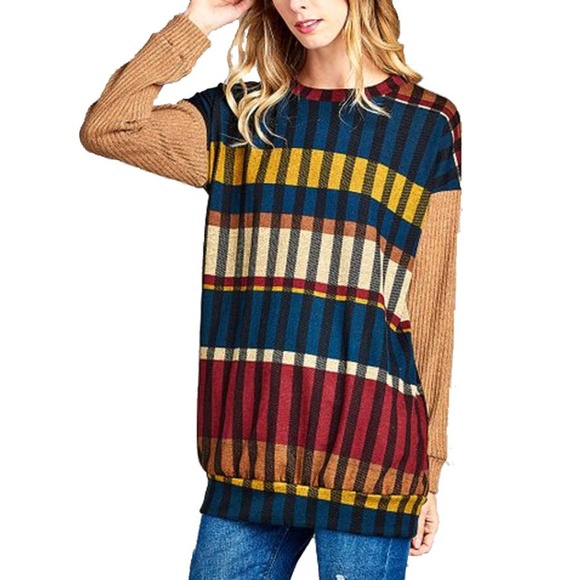 Love Kuza Sweaters - Mustard & Blue Geometric Sweater S